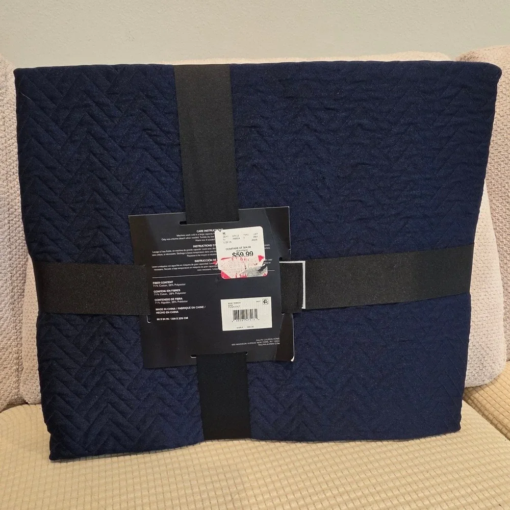 Lauren Ralph Lauren Kaia Coverlet Navy Blue Herringbone Quilted Full Queen